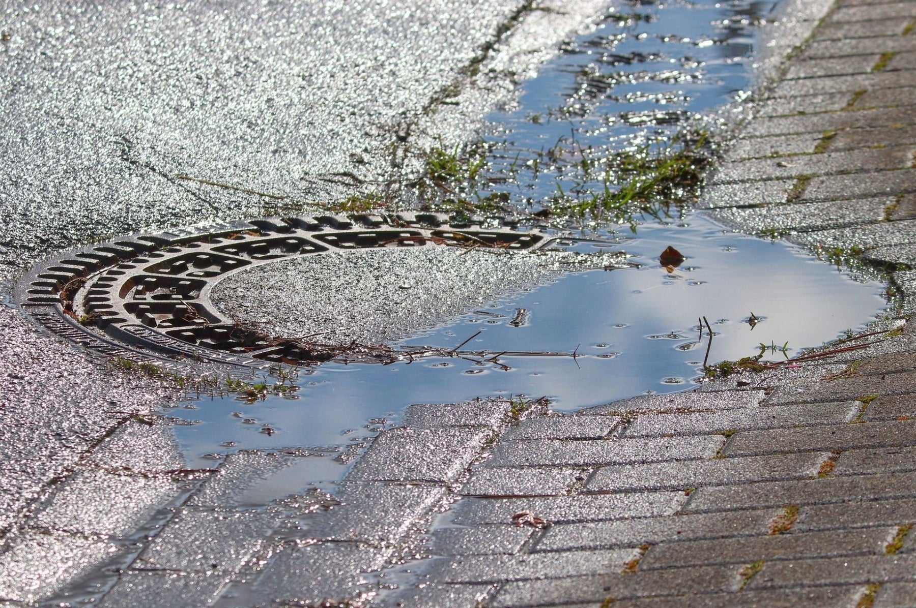Nasser Abfluss auf einer Straße