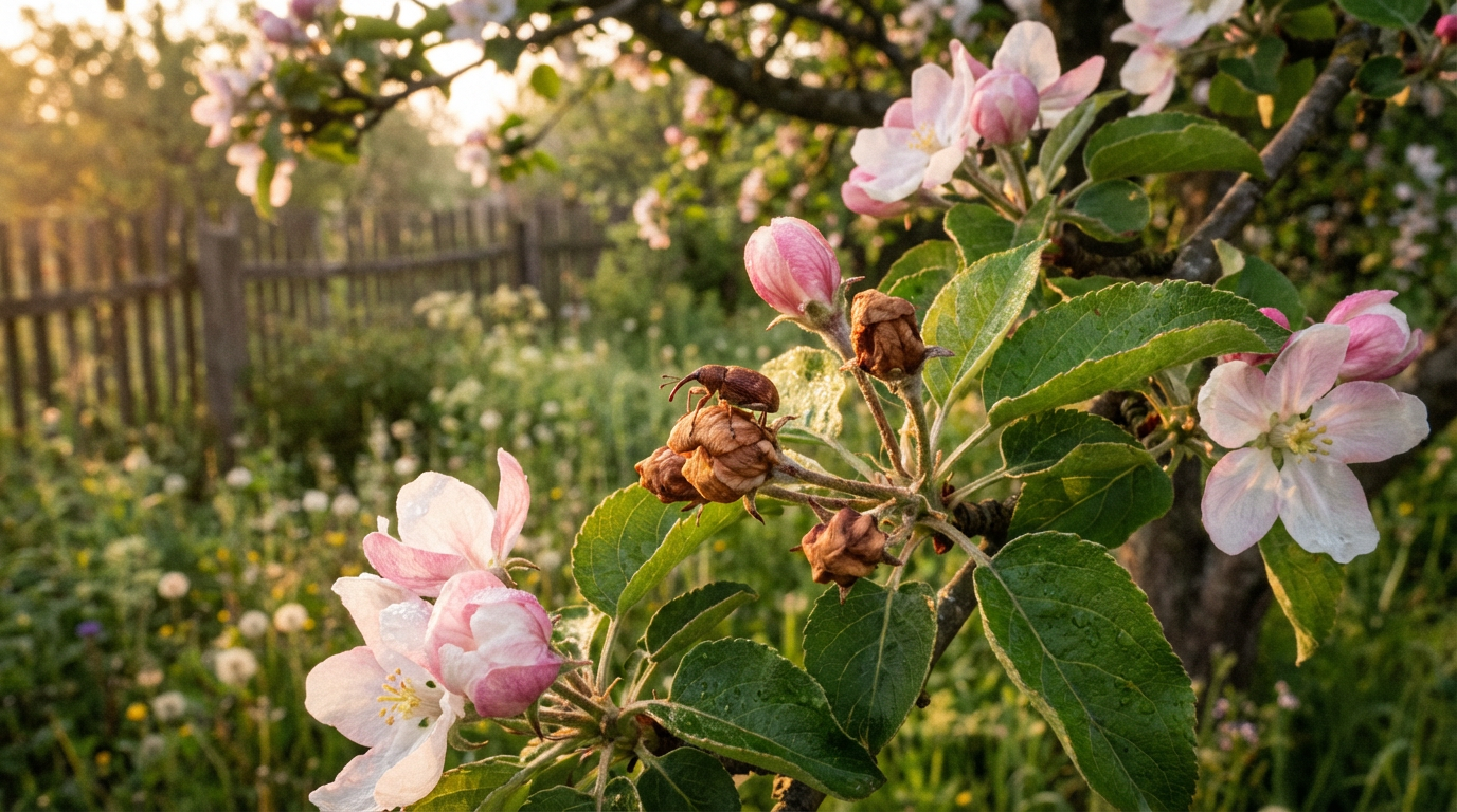 Immagini della spiumatrice di fiori di melo: identifica in modo affidabile il parassita e il danno