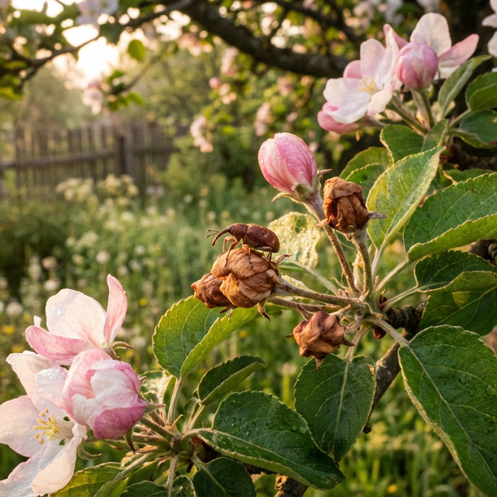 Immagini della spiumatrice di fiori di melo: identifica in modo affidabile il parassita e il danno