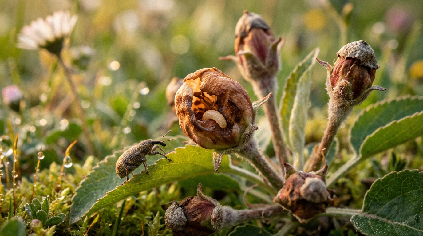 Larva tagliatrice di fiori di melo: riconoscimento, sviluppo e danneggiamento