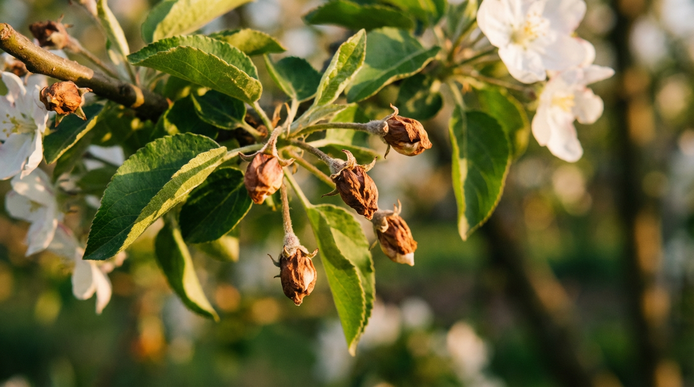Danno pungente ai fiori di melo: riconoscere e interpretare i cappelli marroni