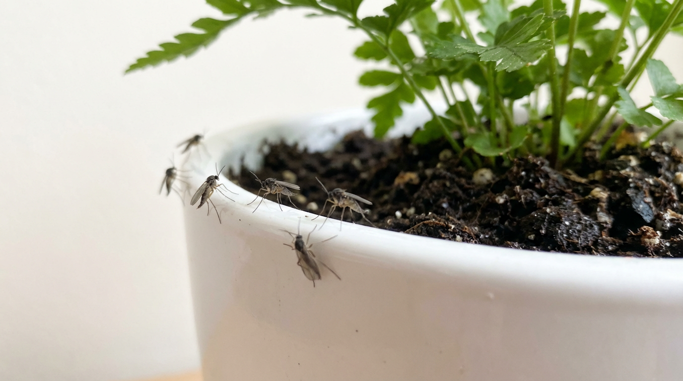 Moscerini dei funghi nel terriccio