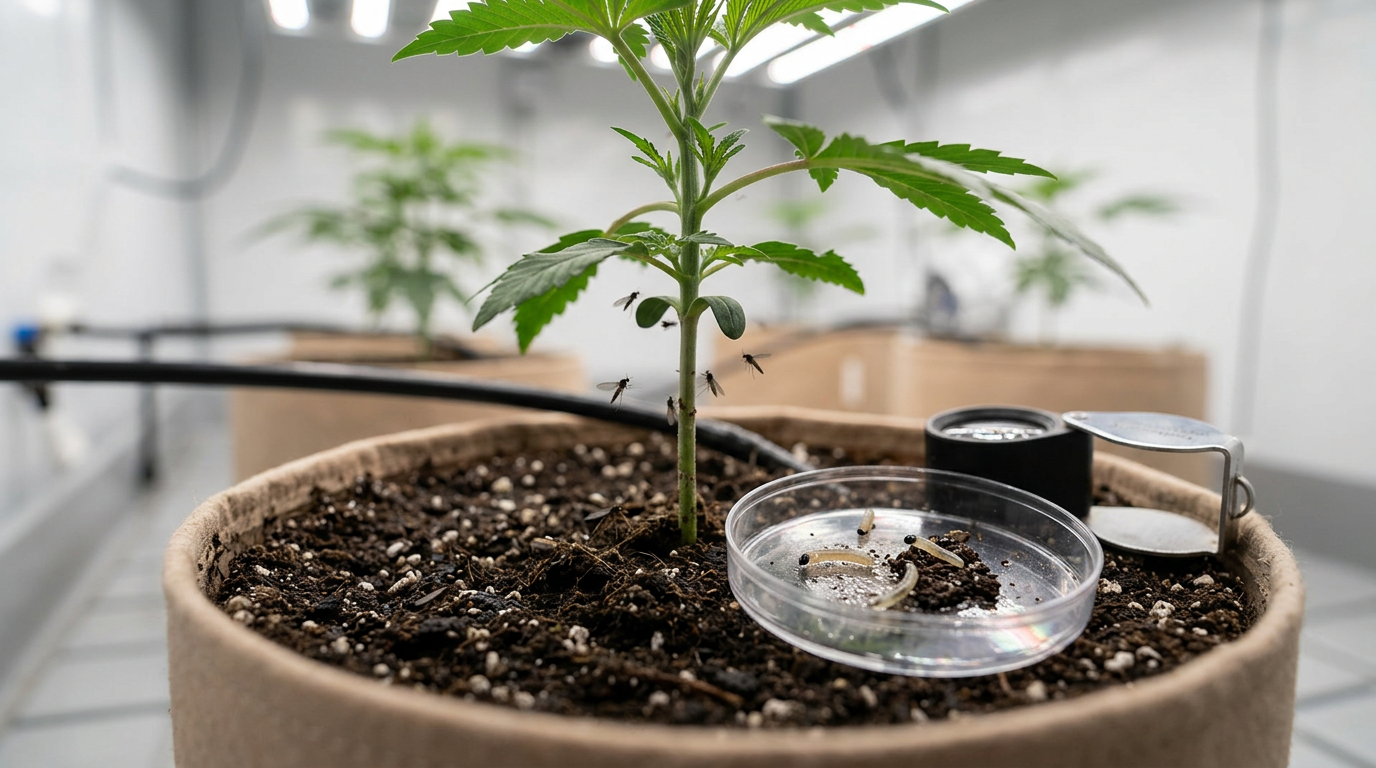 Moscerini dei funghi della cannabis