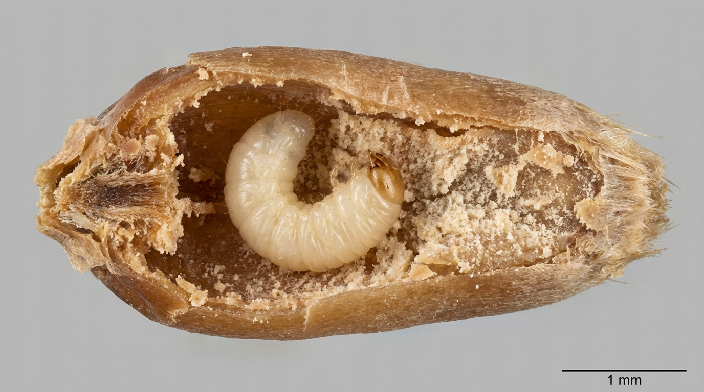 Larva dello scarabeo del grano: riconosce e combatte il parassita invisibile presente nel grano