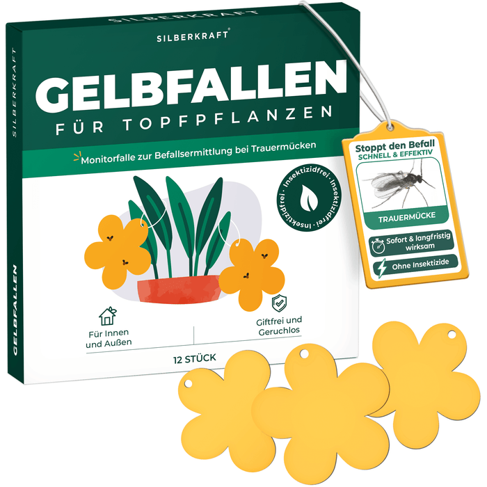 Trappola gialla pannelli gialli adesivi gialli 12 pezzi contro moscerini della frutta, moscerini dei funghi e molto altro.