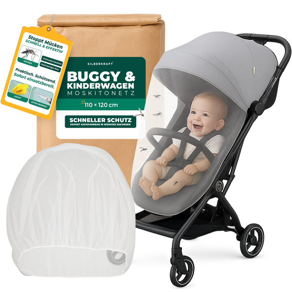 Zanzariera per passeggino e passeggino - protezione universale dagli insetti per i bambini in movimento - rete a maglia fine, leggera e adatta ai viaggi - Silberkraft