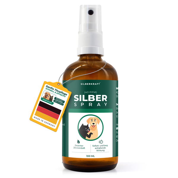 Spray argento colloidale 100 ml - spray per la guarigione delle ferite - cura della pelle in caso di infestazioni da parassiti, prurito, infezioni, infiammazioni - per cani, gatti, roditori e altri animali domestici - Silberkraft