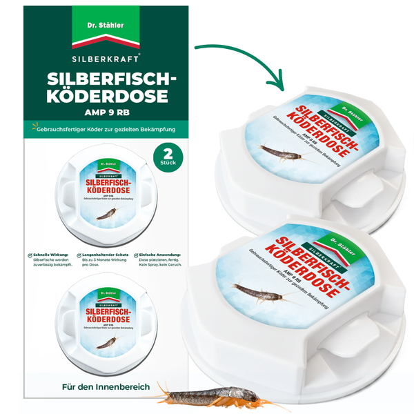 Dr. Stähler Silberkraft scatola per esche per pesciolini d'argento AMP 9 RB - esca pronta all'uso per il controllo mirato dei pesciolini d'argento, 2 pezzi per confezione, con effetto rapido e duraturo