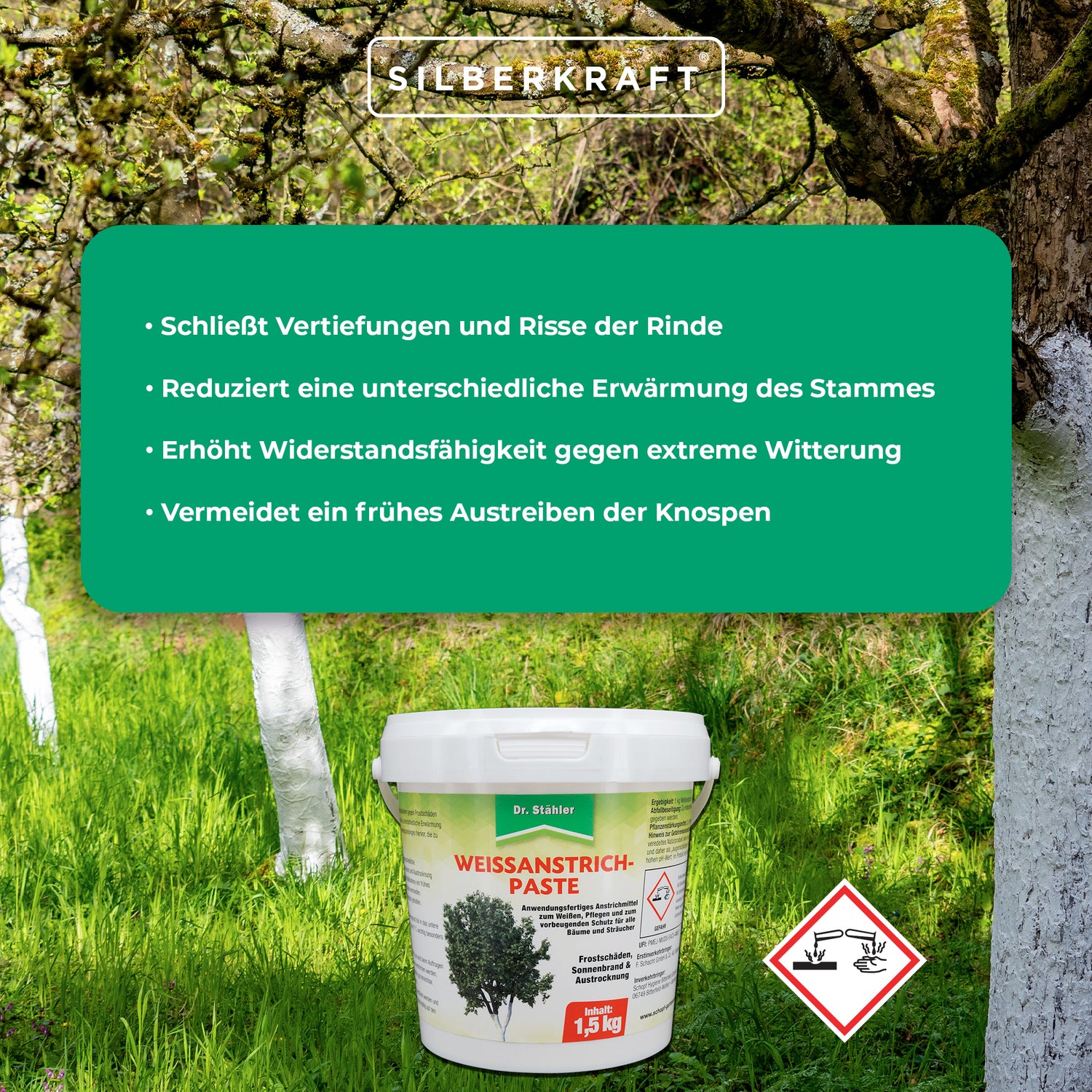 Protezione efficace per alberi e cespugli: pasta verniciante bianca contro i danni dovuti al gelo