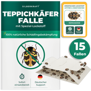 15 x Silberkraft Teppichkäferfalle mit Spezial-Lockstoff – Klebefalle gegen Teppichkäfer, biozidfrei und sofort einsatzbereit