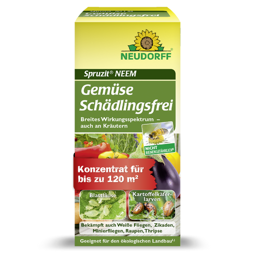 Neudorff Spruzit NEEM GemüseSchädlingsfrei gegen Blattläuse, Kartoffelkäferlarven, Weiße Fliege, Zikaden, Minierfliegen, Raupen, Thripse - Silberkraft