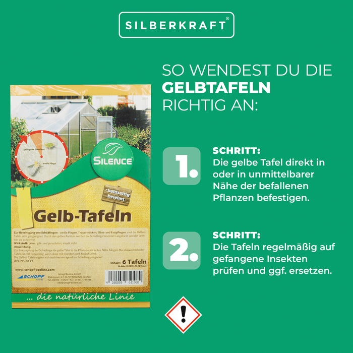 Pannelli gialli Silence: soluzione efficace contro mosche bianche, moscerini dei funghi, moscerini della frutta e dell'aceto