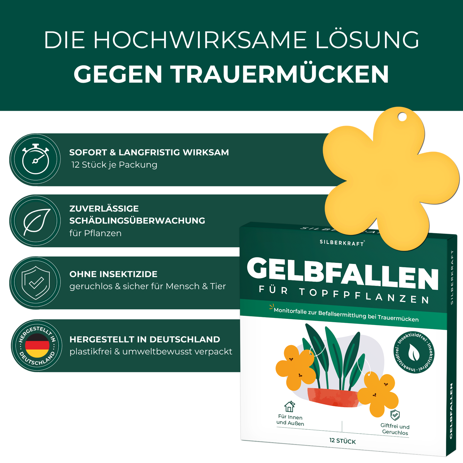 Trappola gialla pannelli gialli adesivi gialli 12 pezzi contro moscerini della frutta, moscerini dei funghi e molto altro.
