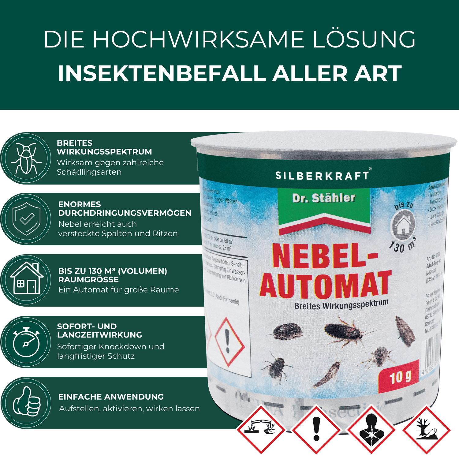 Vorteile des Silberkraft Nebelautomaten 10g-20g Fogger für effektive, einfache und flächendeckende Insektenbekämpfung