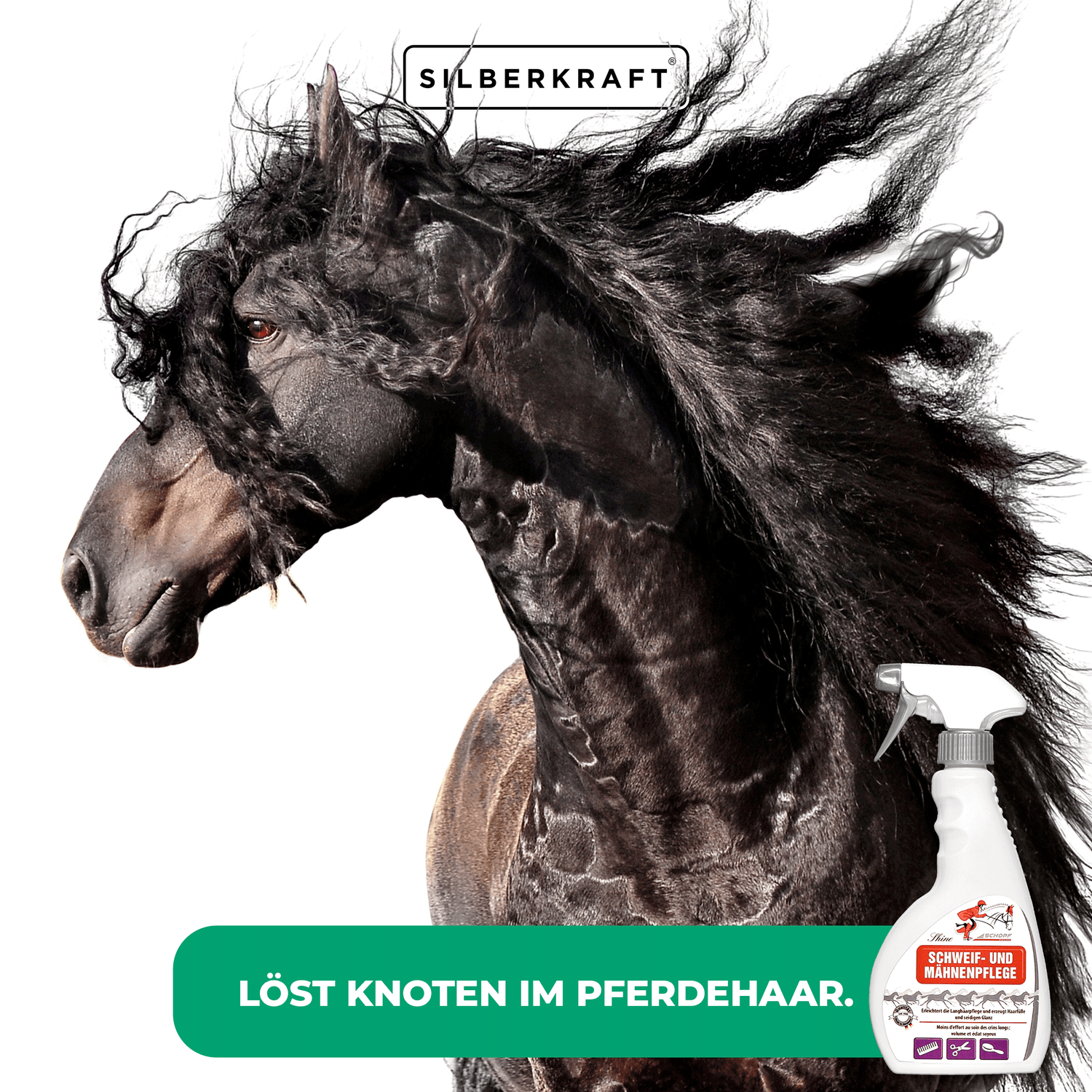 Spray per la cura della coda e della criniera per capelli di cavallo radiosamente belli