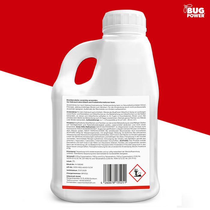 BugPower Silverfish Spray contro pesci carta e pesciolini d'argento - con effetto abbattente