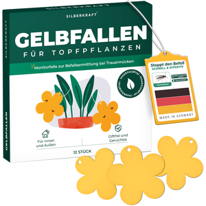 Gelbfalle Gelbtafeln Gelbsticker 12 Stück gegen Fruchtfliegen, Trauermücken, uvm. - Silberkraft