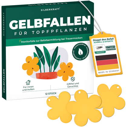 Trappola gialla pannelli gialli adesivi gialli 12 pezzi contro moscerini della frutta, moscerini dei funghi e molto altro.