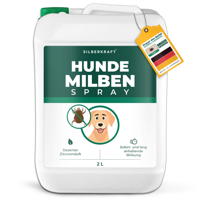 Spray antiacaro per cani Silberkraft - Flacone spray da 2 litri per repellente per acari per cani, con profumo di limone ed effetto di lunga durata. Made in Germany, bottiglia in plastica riciclata.
