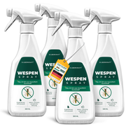 Vierer Pack Silberkraft Wespenspray 500 ml – effektiver Schutz gegen Wespen, Verpackung aus recyceltem Kunststoff, angenehmer Zitronenduft.