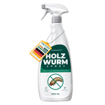 Spray antitarlo Silberkraft Flacone spray da 1000 ml (1 litro) con simbolo del tarlo, sigillo Made in Germany e riferimento all'eBook dell'esperto incluso.
