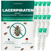 Silberkraft Lagerpiraten gegen Museumskäfer und Kabinettkäfer – natürliche Nützlinge zur chemiefreien Bekämpfung von Museumskäfern im Haushalt, aus deutscher Zucht, 10 x30 Lagerpiraten pro Röhrchen