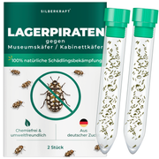 Silberkraft Lagerpiraten gegen Museumskäfer und Kabinettkäfer – natürliche Nützlinge zur chemiefreien Bekämpfung von Museumskäfern im Haushalt, aus deutscher Zucht, 2 x30 Lagerpiraten pro Röhrchen