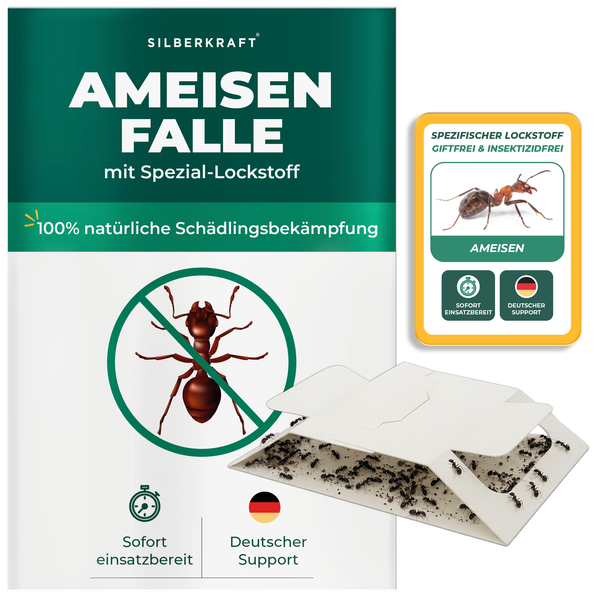 Trappola per formiche Silberkraft con attrattivo speciale per il controllo naturale dei parassiti. Senza tossine e senza insetticidi, pronto per l'uso immediato, supporto tedesco. Trappola efficace contro le formiche in casa.