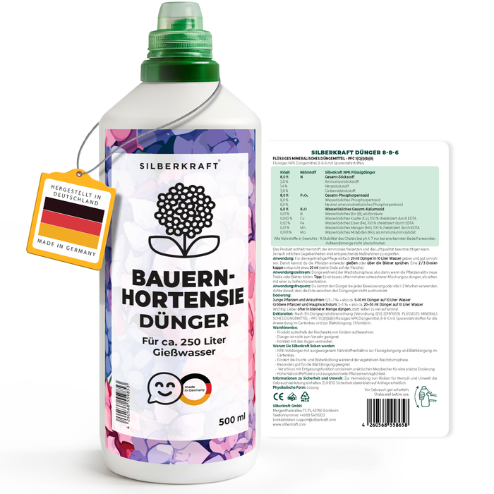 Fertilizzante per ortensie – Fertilizzante liquido minerale NPK con azoto – Fertilizzante per ortensie – Fertilizzante per ortensie fiorite