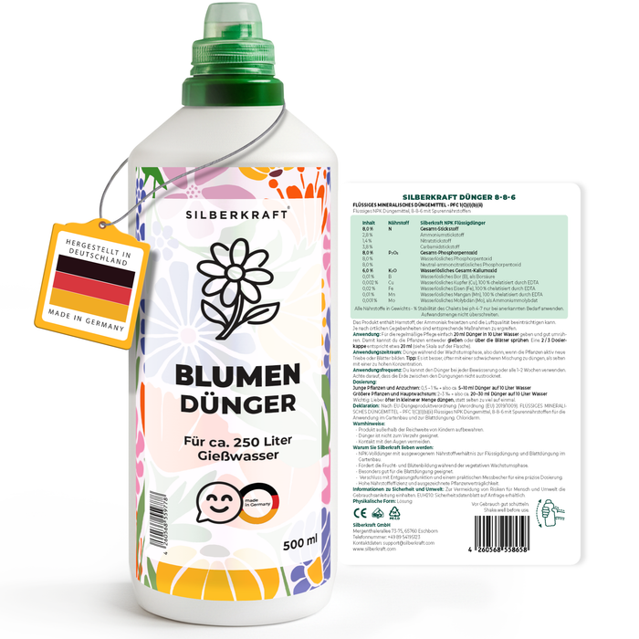 Fertilizzante per fiori – Fertilizzante liquido minerale NPK con azoto – Fertilizzante per piante da fiore e fiori da giardino – Fertilizzante universale per piante da fiore