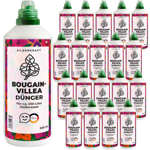 Bougainvilleadünger – Mineralischer NPK Flüssigdünger mit Stickstoff – Dünger für Bougainvillea – Mediterrane Kletterpflanzen-Dünger“ Wichtige Keywords: Bougainvillea Dünger, Drillingsblume Dünger - Silberkraft