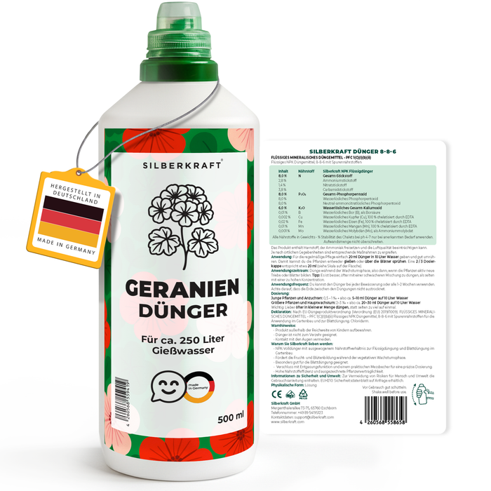 Fertilizzante per gerani – Fertilizzante liquido minerale NPK con azoto – Fertilizzante per gerani (pelargoni) – Fertilizzante per piante da balcone