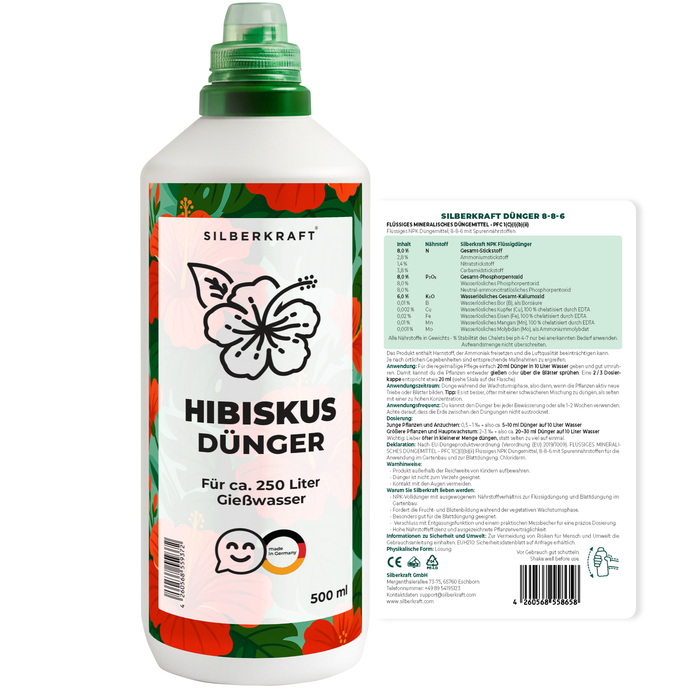 Fertilizzante per ibisco – Fertilizzante liquido minerale NPK con azoto – Fertilizzante per ibisco – Fertilizzante per ibisco da giardino e da interno