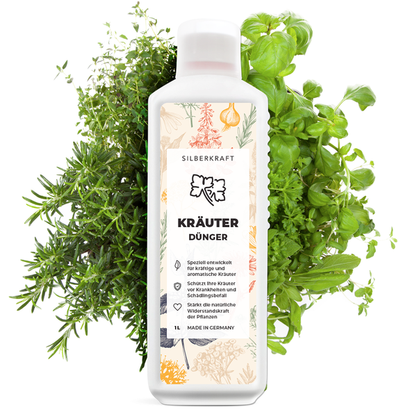 Concime per erbe aromatiche - concime liquido minerale NPK con azoto - concime per erbe aromatiche come basilico, rosmarino, prezzemolo, erba cipollina, menta, salvia, timo e levistico - Silberkraft