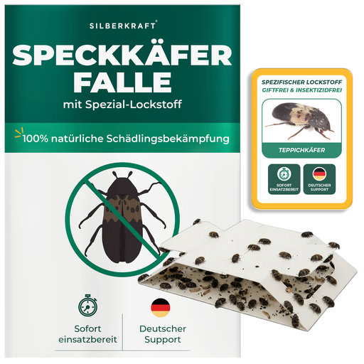 Silberkraft Speckkäferfalle mit Spezial-Lockstoff – Klebefalle gegen Speckkäfer und Teppichkäfer, sofort einsatzbereit