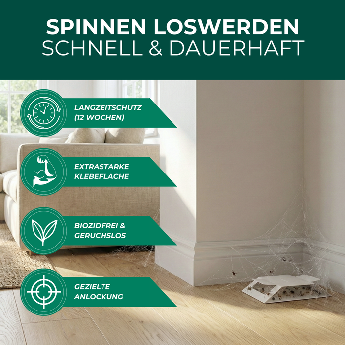 Spinnenfalle mit Langzeitschutz bis zu 12 Wochen, extra starker Klebefläche, biozidfrei und geruchslos