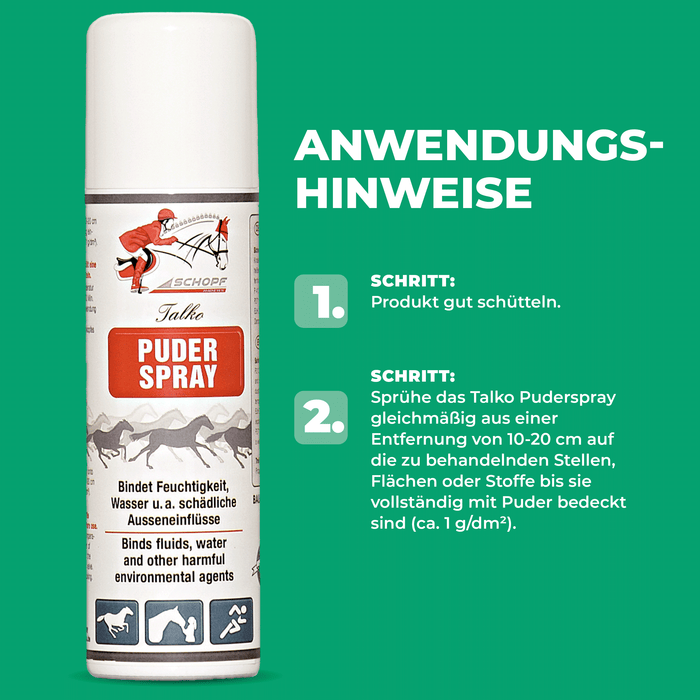 Spray in polvere Talko: protezione efficace dall'umidità per le superfici del cavallo