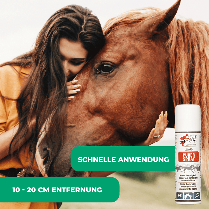 Spray in polvere Talko: protezione efficace dall'umidità per le superfici del cavallo