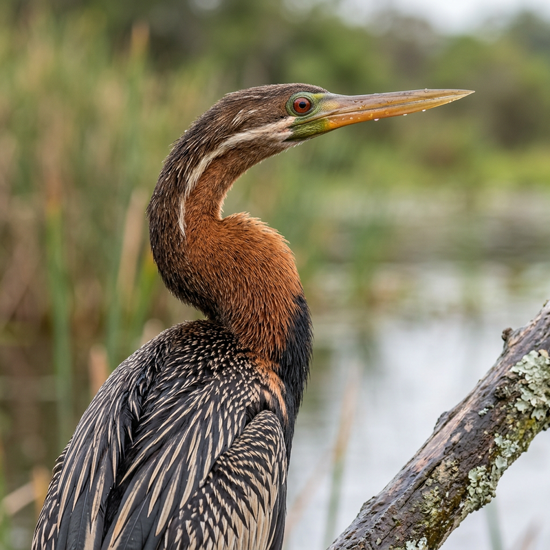 Afrikanischer Schlangenhalsvogel (Anhinga rufa), illustrazione IA