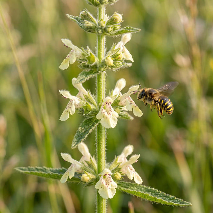 Blüte von Aufrechter Ziest (Stachys recta) in Nahaufnahme (KI-generiert)