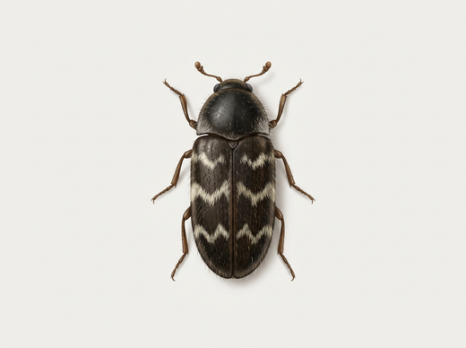 Scarabeo di Berlino (Trogoderma angustum), scarabeo dall'alto