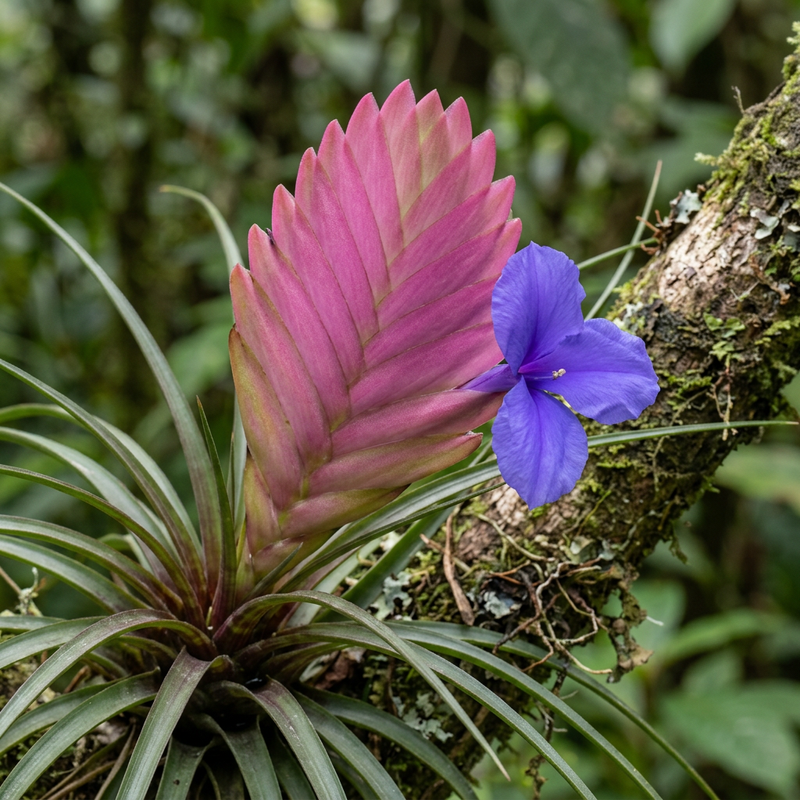 Blaues Tillandsie (Wallisia cyanea), illustrazione IA