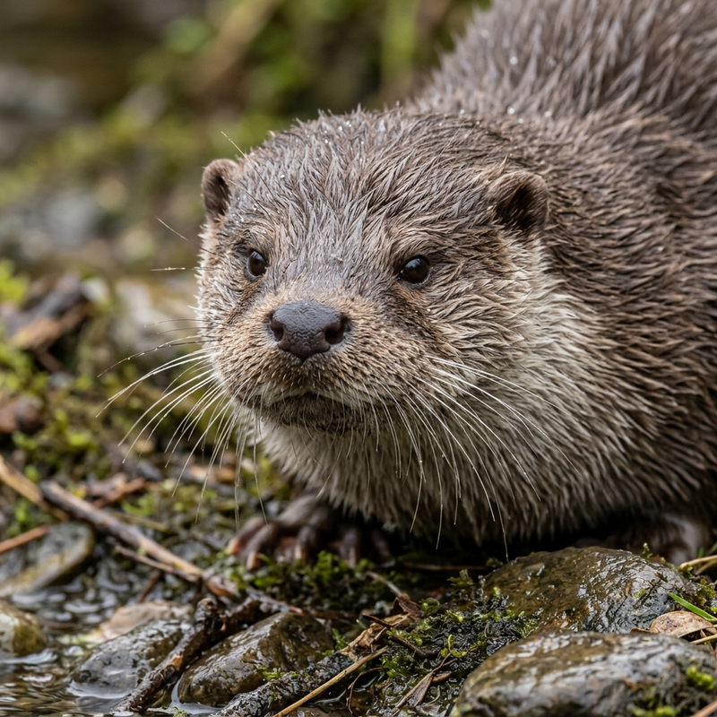 Lontra europea (Lutra lutra), illustrazione IA