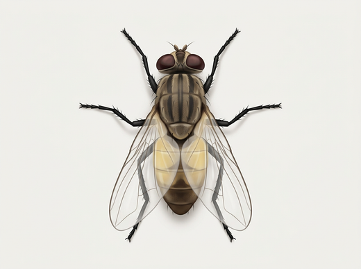 Piccola mosca domestica (Fannia canicularis) dall'alto