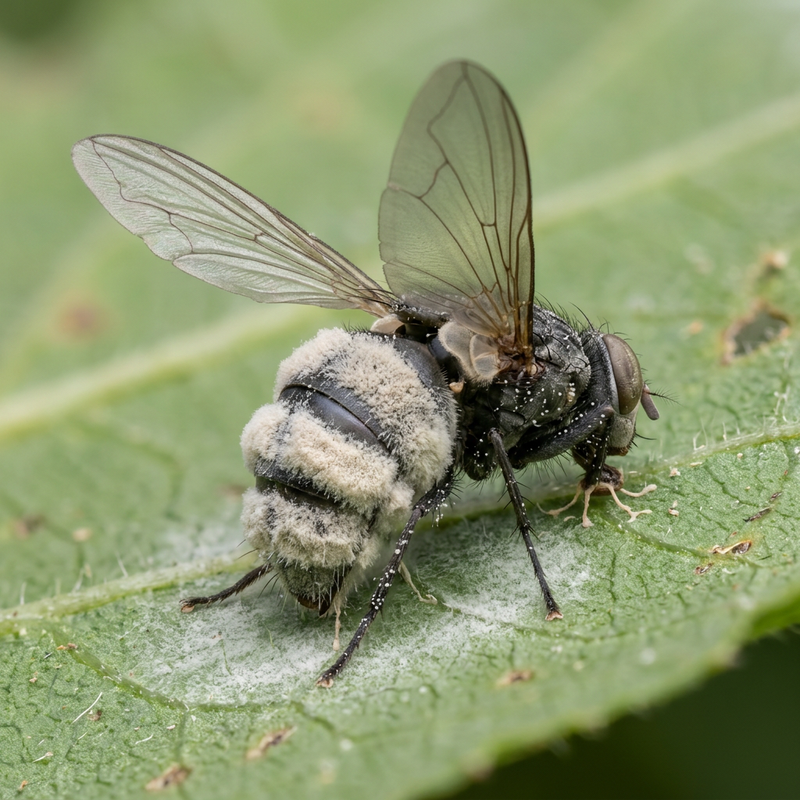 Fliegenschimmel (Entomophthora muscae), illustrazione IA