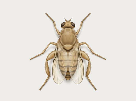 Mosca megattera (Phoridae) con parte del petto a schiena d'asino e occhi scuri, dall'alto