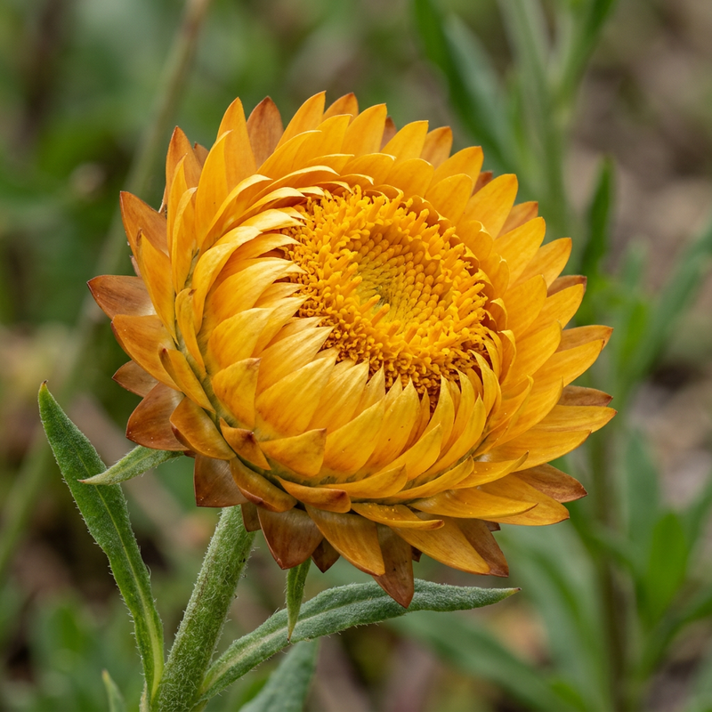Fiore di paglia da giardino (Xerochrysum bracteatum), illustrazione IA