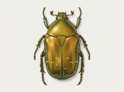 Scarabeo rosa (Cetonia aurata) dall'alto, verde dorato metallizzato con piccole macchie bianche