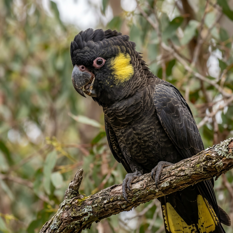 Cacatua nero dalle orecchie gialle