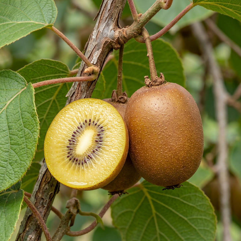 Gold-Kiwi (Actinidia chinensis), illustrazione IA